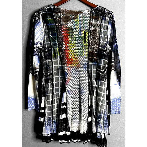 Ania. A Womens‎ Large Tunic Top Flowy Multicolor Layered Sheer Mixed Media Artsy - Picture 4 of 12